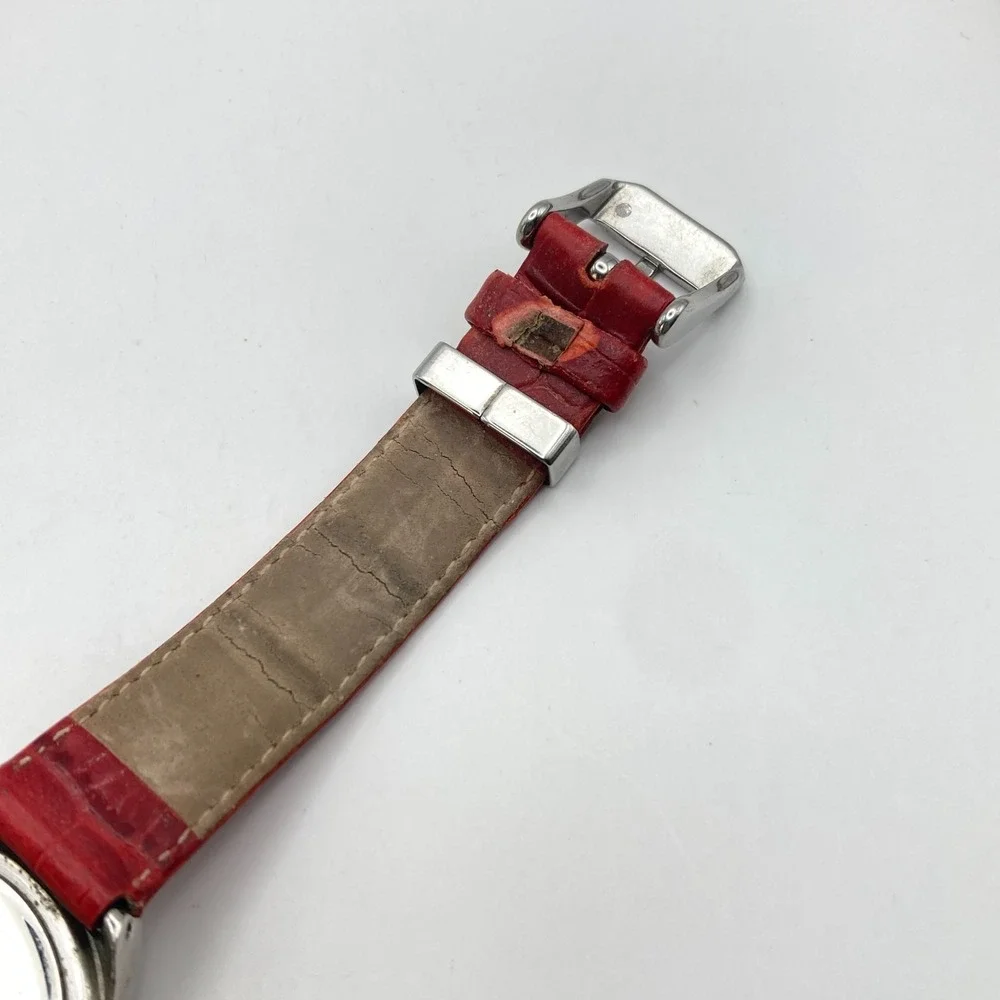 Anne Klein Diamond Women's Watch 32mm Silver Tone Swiss Month Red New Battery